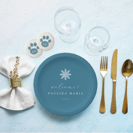 Winter Blue 15th Birthday Quinceañera Snowflake Pappteller