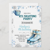 Winter Blue and Silver Skating Invitation Einladung (Vorne/Hinten)