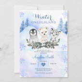 Winter Blue Arctic Mountain Onedeland Geburtstag Einladung (Vorderseite)