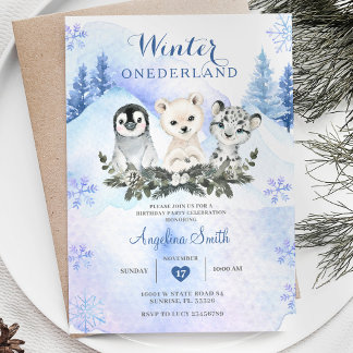 Winter Blue Arctic Mountain Onedeland Geburtstag Einladung