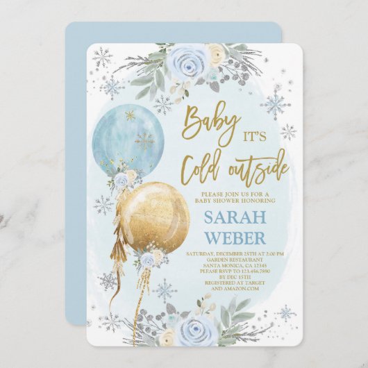 Winter Blue Baby Dusche Boy Einladung (Vorne/Hinten)