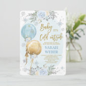 Winter Blue Baby Dusche Boy Einladung (Stehend Vorderseite)