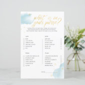 Winter Blue Baby Dusche Spiel, was in Ihrer Tasche (Stehend Vorderseite)