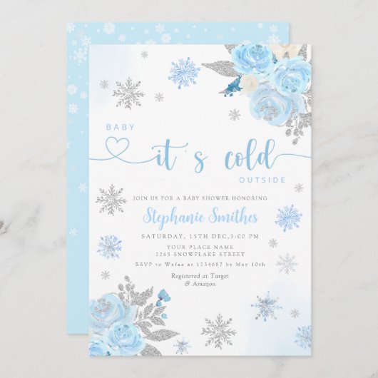 Winter Blue Baby Es ist kalte Außendusche. Einladung (Vorne/Hinten)
