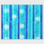 Winter Blue Birch Tree mit Schneeflocken Geschenkpapier (Flach)