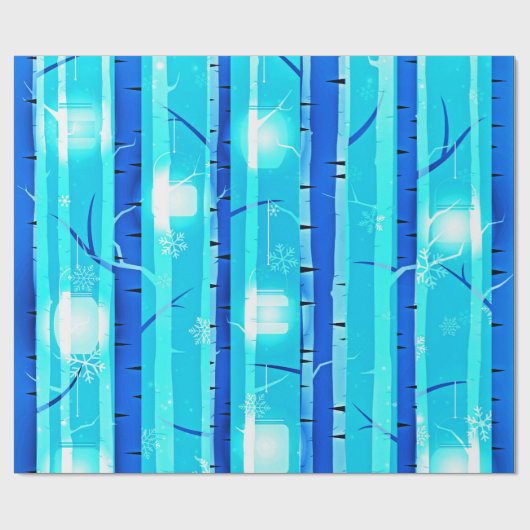 Winter Blue Birch Tree mit Schneeflocken Geschenkpapier (Flach)