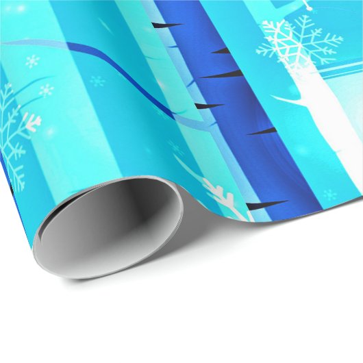 Winter Blue Birch Tree mit Schneeflocken Geschenkpapier (Rolleneckpunkt)