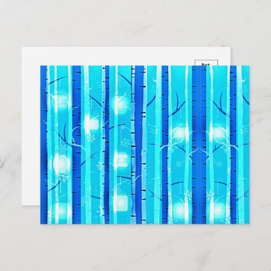 Winter Blue Birch Tree mit Schneeflocken Postkarte (Vorne/Hinten)