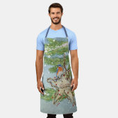 Winter Blue Bird Weihnachtswasserfarbe SnowTree Schürze (Getragen)