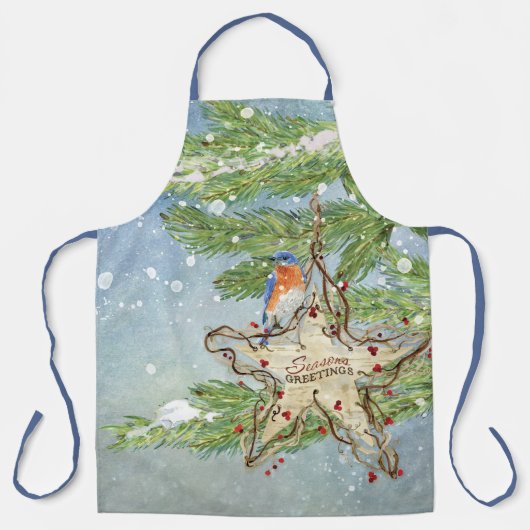 Winter Blue Bird Weihnachtswasserfarbe SnowTree Schürze (Vorderseite)