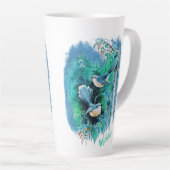 Winter Blue Birds Gemälde mit Name Latte Tasse (Rechte Ecke)