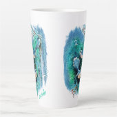 Winter Blue Birds Gemälde mit Name Latte Tasse (Vorderseite)