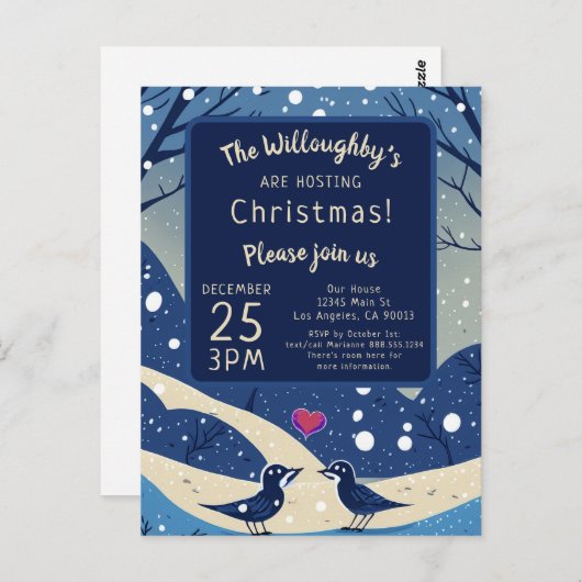 Winter Blue Birds in Liebe Weihnachten Hochzeit Postkarte (Vorne/Hinten)