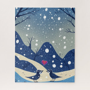 Winter Blue Birds in Liebe Weihnachten Hochzeit Puzzle
