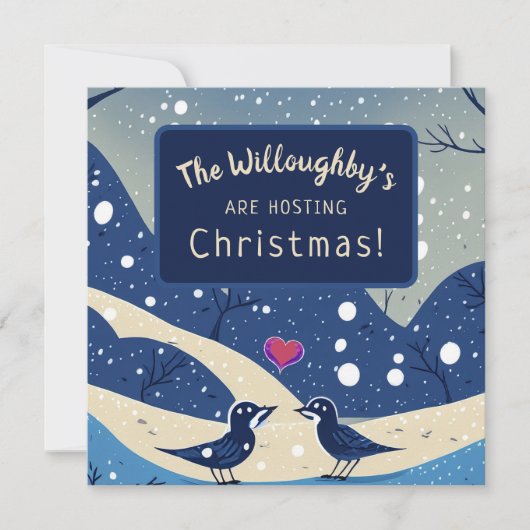 Winter Blue Birds in Liebe Weihnachten Hochzeit Save The Date (Vorderseite)