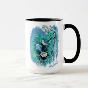 Winter Blue Birds Malerei mit Namen Tasse