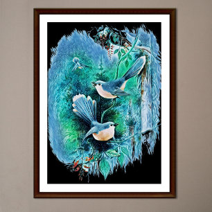 Winter Blue Birds Malerei Poster