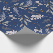 Winter Blue Blätter Berries Pine Festivals Wasserf Geschenkpapier (Ecke)