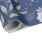 Winter Blue Blätter Berries Pine Festivals Wasserf Geschenkpapier (Rolleneckpunkt)