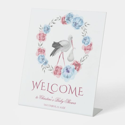 Winter Blue Blush Pink Blumenkranz Begrüßungsgipfe Sockelschild (Vorderseite)