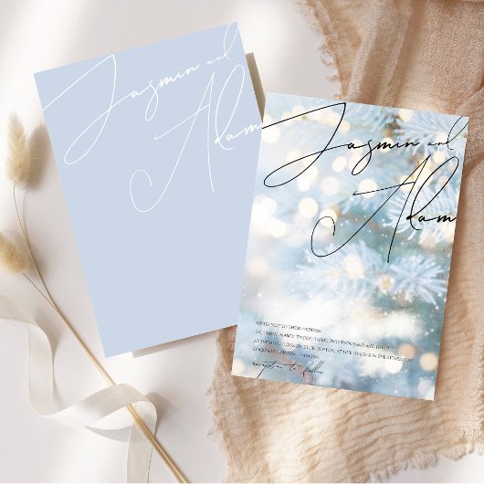 Winter Blue Bohke Weihnachtsbaum Festliche Hochzei Einladung