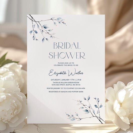 Winter Blue Botanical Minimalistisch Brautparty Einladung