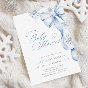 Winter Blue Bow Baby Dusche Einladung