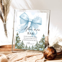 Winter Blue Bow Baby Shower Mama-osa Bar Poster