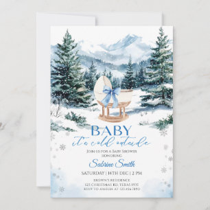 Winter Blue Bow Cradle Babyparty Einladung