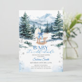 Winter Blue Bow Cradle Babyparty Einladung (Stehend Vorderseite)