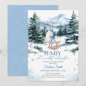 Winter Blue Bow Cradle Babyparty Einladung (Vorne/Hinten)