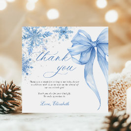 Winter Blue Bow Snowflakes Baby Dusche Dankeskarte