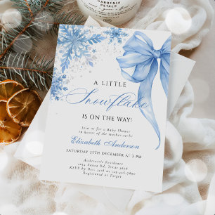 Winter Blue Bow Snowflakes Baby Dusche Einladung
