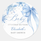 Winter Blue Bow Snowflakes Baby Dusche Runder Aufkleber (Vorderseite)