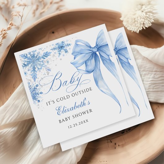 Winter Blue Bow Snowflakes Baby Dusche Serviette