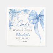 Winter Blue Bow Snowflakes Baby Dusche Serviette (Vorderseite)