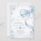 Winter Blue Bow themed Girl Coquette Babydusche Einladung (Vorderseite)