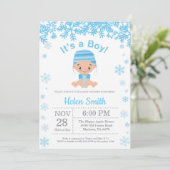 Winter Blue Boy Baby Showflake Einladung (Stehend Vorderseite)