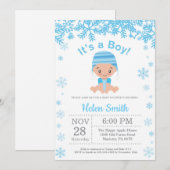 Winter Blue Boy Baby Showflake Einladung (Vorne/Hinten)