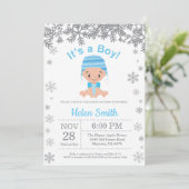 Winter Blue Boy Baby Showflake Einladung (Stehend Vorderseite)