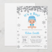 Winter Blue Boy Baby Showflake Einladung (Vorne/Hinten)