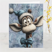 Winter Blue Christmas Cute Giraffe With Hat Karte (Gelbe Blume)
