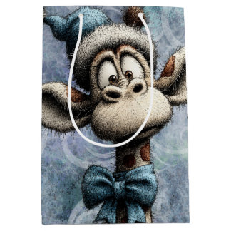 Winter Blue Christmas Cute Giraffe With Hat Mittlere Geschenktüte