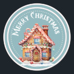 Winter Blue Christmas Gingerbrett House Sticker<br><div class="desc">Winterblaue "Frohe Weihnachten" Aufkleber mit einem niedlichen,  farbenfrohen,  süßen Lebkuchelhaus.</div>