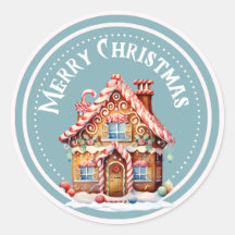 Winter Blue Christmas Gingerbrett House Sticker