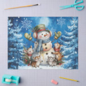 Winter Blue Christmas Snowman & Woodland Animals Seidenpapier (Basteln)