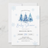 Winter Blue Christmas Tree Baby Shower Boy Einladung (Vorderseite)