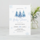 Winter Blue Christmas Tree Baby Shower Boy Einladung (Stehend Vorderseite)