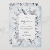 Winter Blue Elegante Blumen Baby Dusche einladen (Vorne/Hinten)