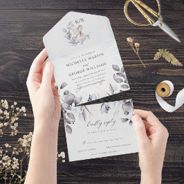 Winter Blue Elegante Hochzeit mit floralen Waterco All In One Einladung